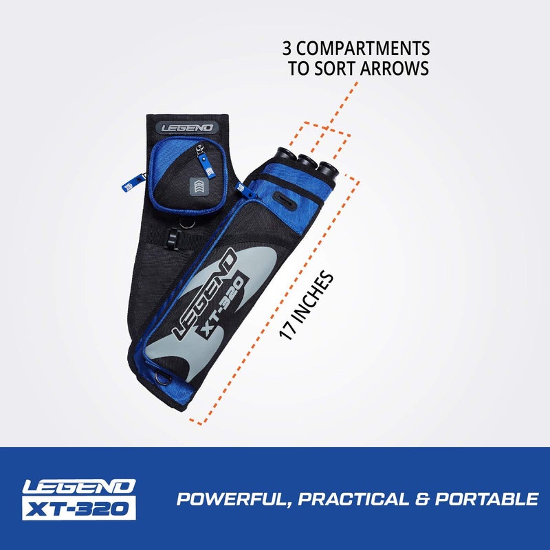 Legend XT320 Archery Quivers - Right Handed Nylon Hip Quivers with 3 Arrow Tube Cases for Target Shooting - Adjustable Waist Belt, T-Slot, Compartments for Accessories, Tools, Release Tab - Blue - Image 3